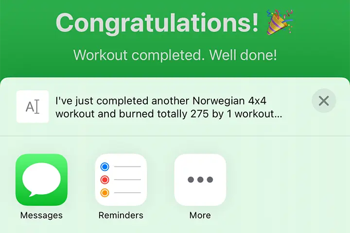 Norwegian 4x4 App - Share Workout Results